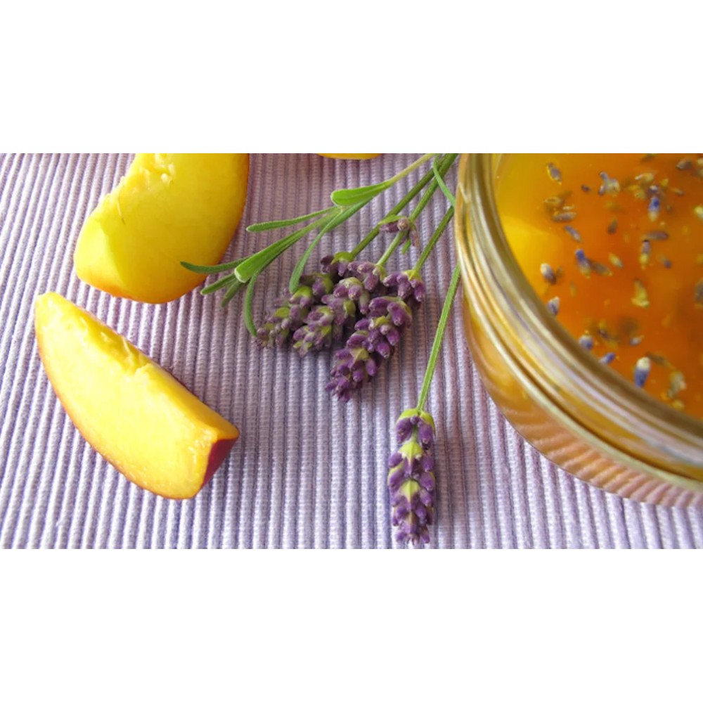 Pesche gialle e Fiori di Lavanda
